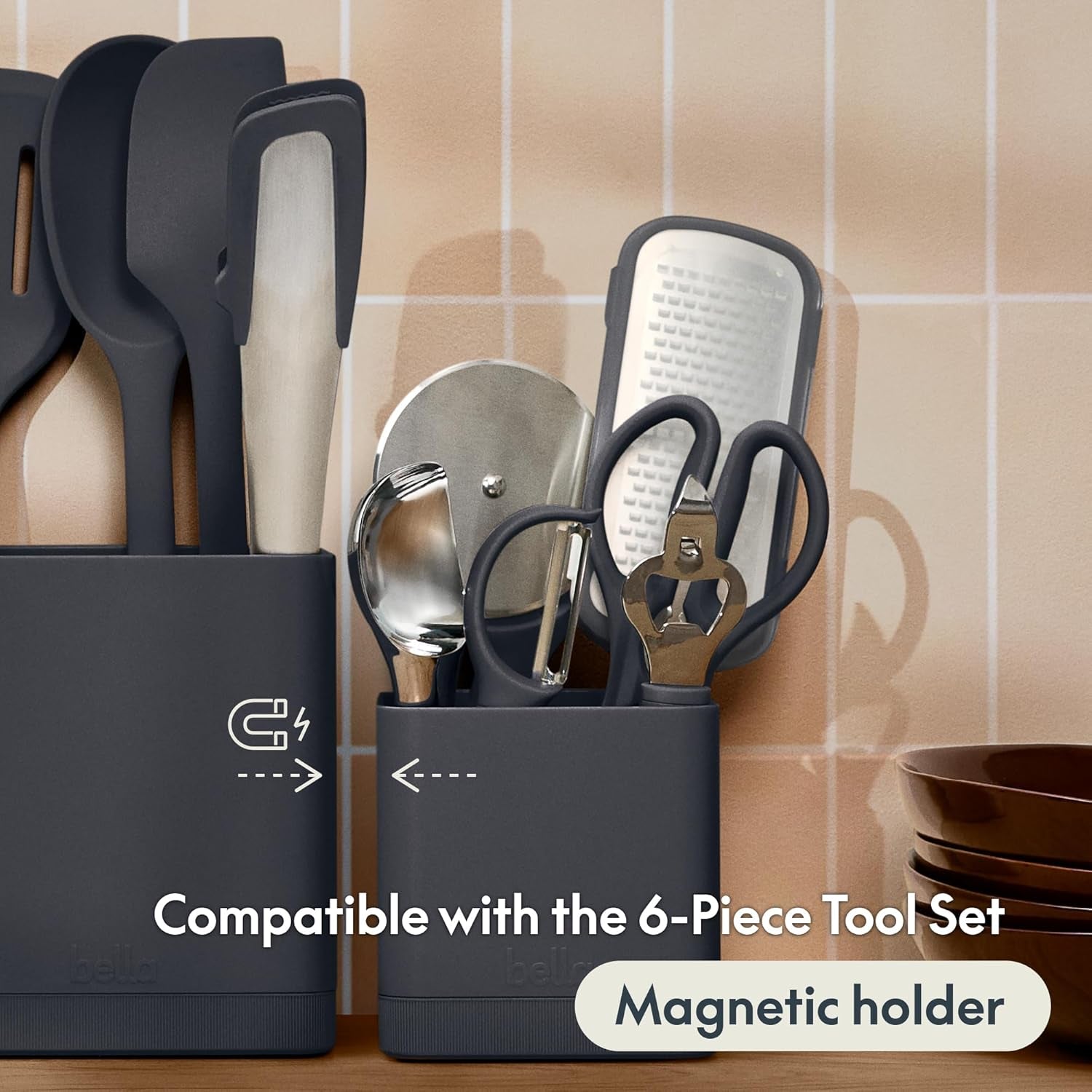 7-Piece Modular Gadget Set, Grater, Pizza Cutter, Ice Cream Scoop, Peeler, Shears, Bottle Opener, Crock with Removable Divider, Dishwasher Safe, Oatmilk