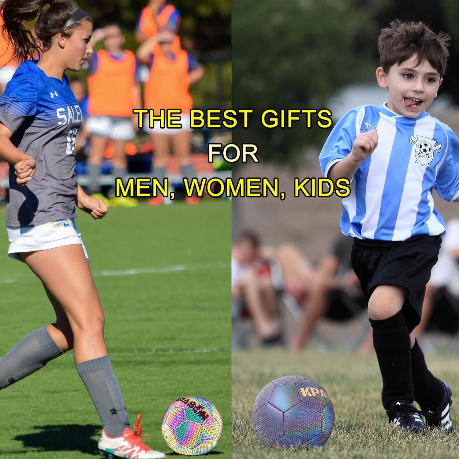 Soccer Ball, Holographic Reflective Glowing Soccer Ball Size 4/5 for Men Women Training, with Pump and Carry Bag