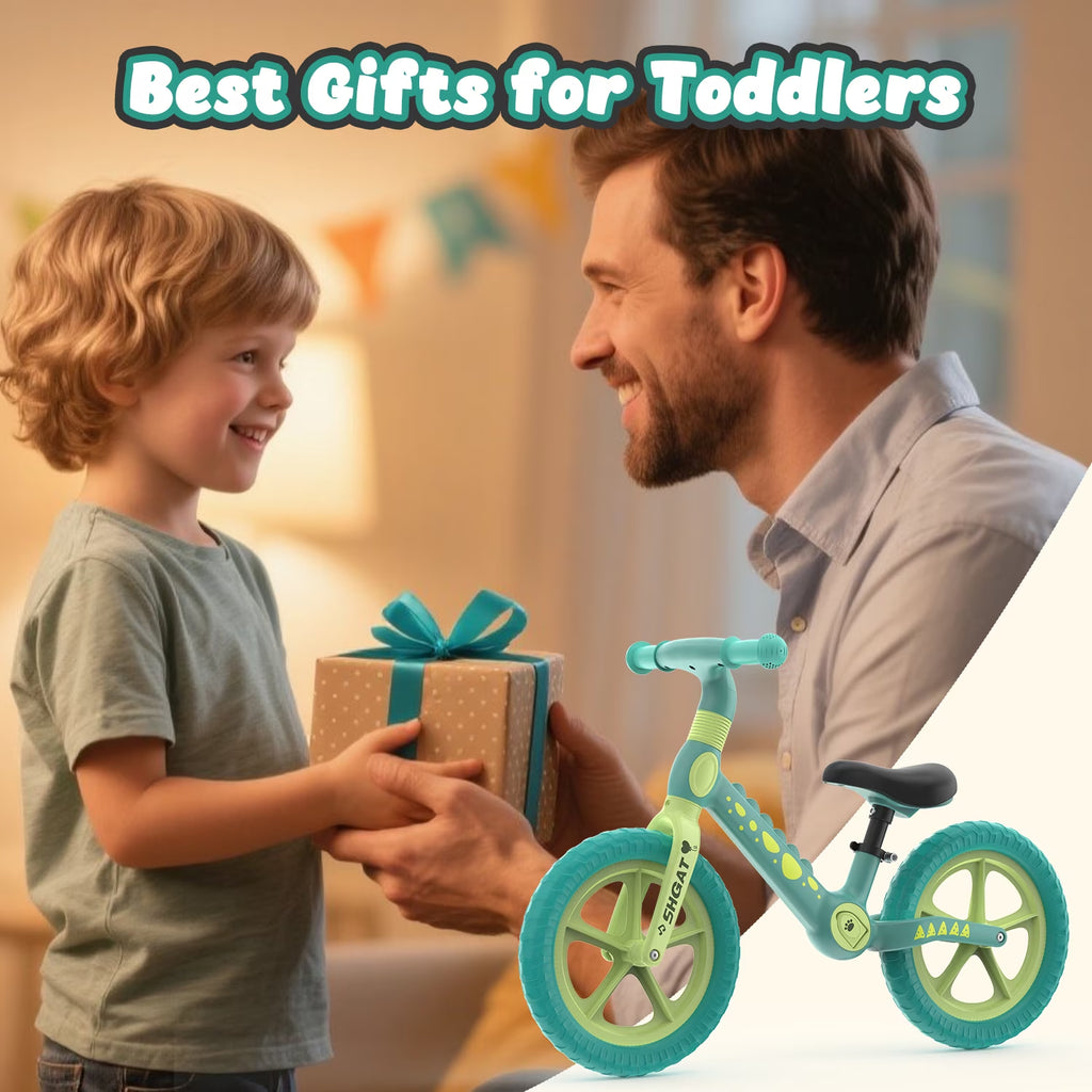 Balance Bike Toys for Toddlers 18+ Months, Dinosaur Balance Bike with Adjustable Handlebar and Seat, No Pedals Bike Gift for Kids, Green