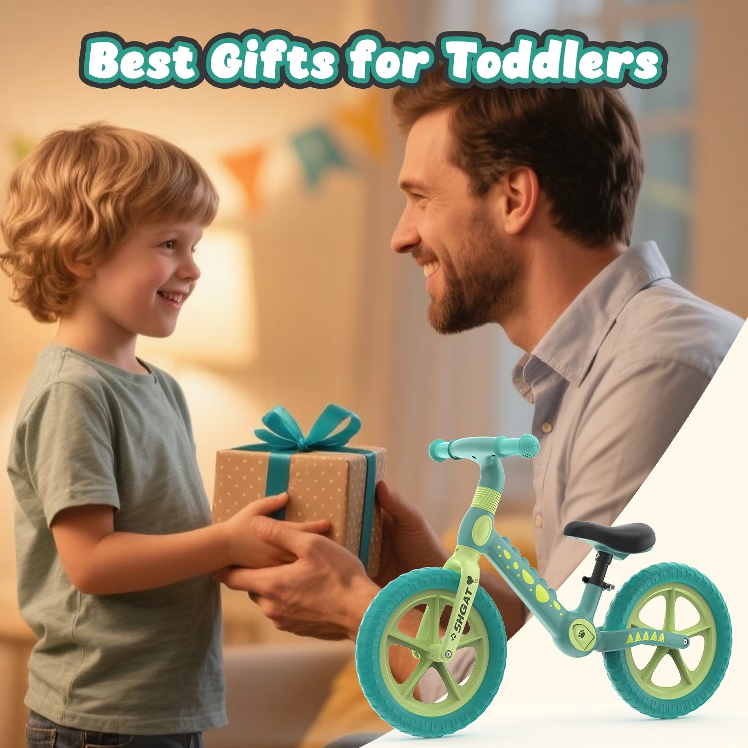 Balance Bike Toys for Toddlers 18+ Months, Dinosaur Balance Bike with Adjustable Handlebar and Seat, No Pedals Bike Gift for Kids, Green