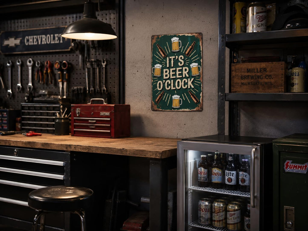 Beer O'Clock Metal Sign 8X12In Retro Bar Plaque for Man Cave Garage Wall Decor Pub Gift