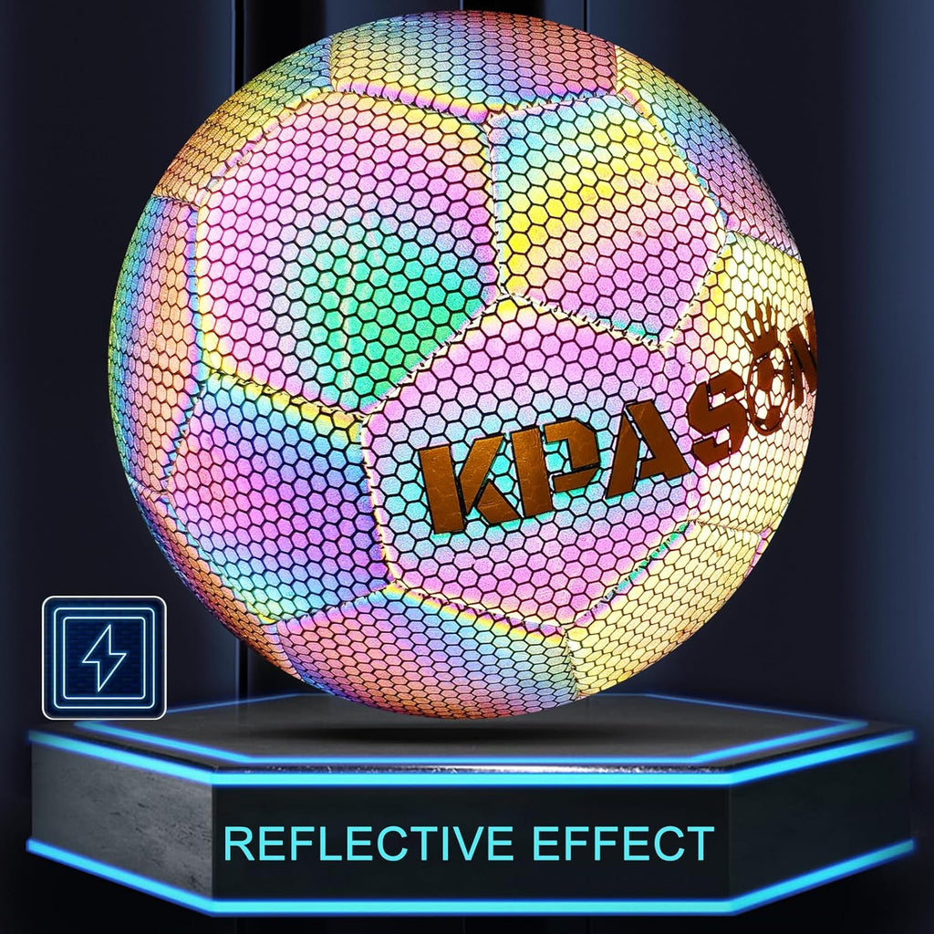 Soccer Ball, Holographic Reflective Glowing Soccer Ball Size 4/5 for Men Women Training, with Pump and Carry Bag