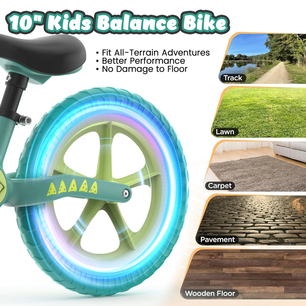 Balance Bike Toys for Toddlers 18+ Months, Dinosaur Balance Bike with Adjustable Handlebar and Seat, No Pedals Bike Gift for Kids, Green