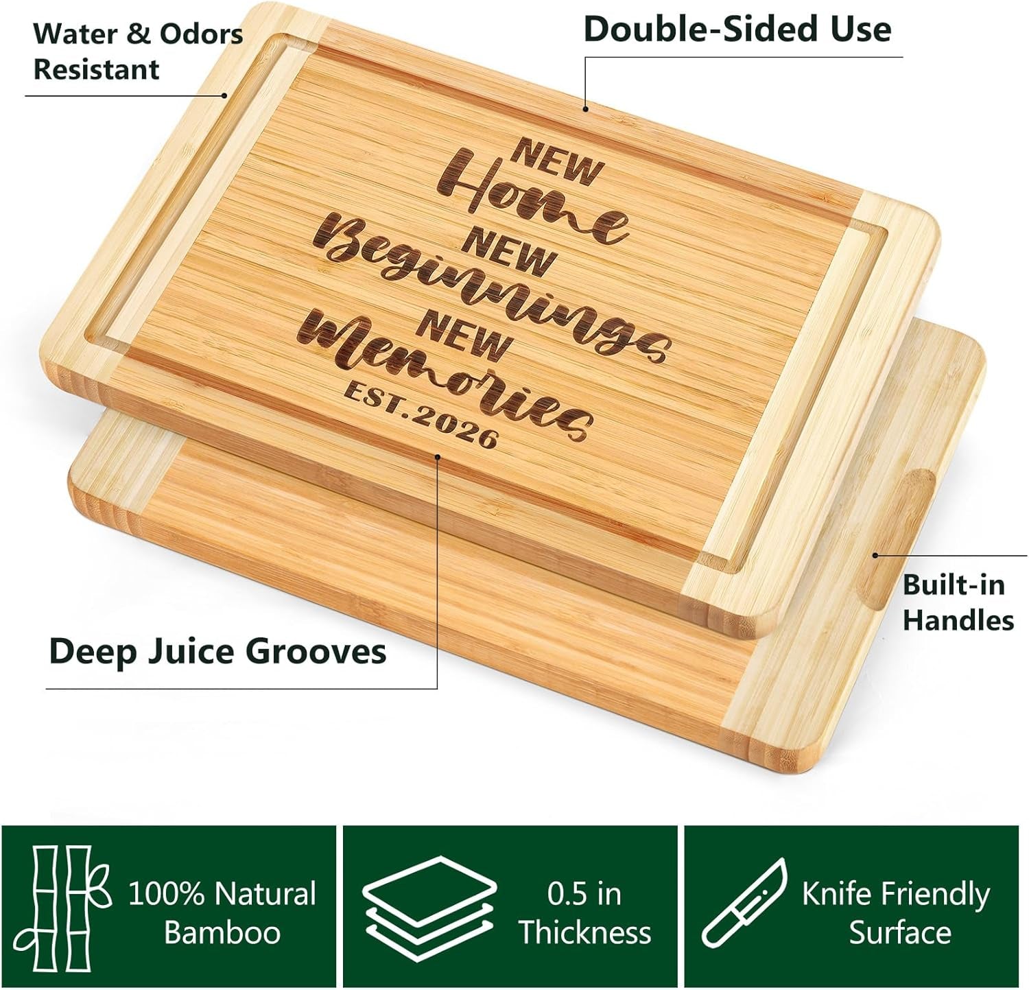 House Warming Gifts New Home 2026, Engraved Cutting Board New Home Gift Ideas, New Beginnings Gifts for Women Men Couple New Homeowner Closing New Apartment Essentials New Memories