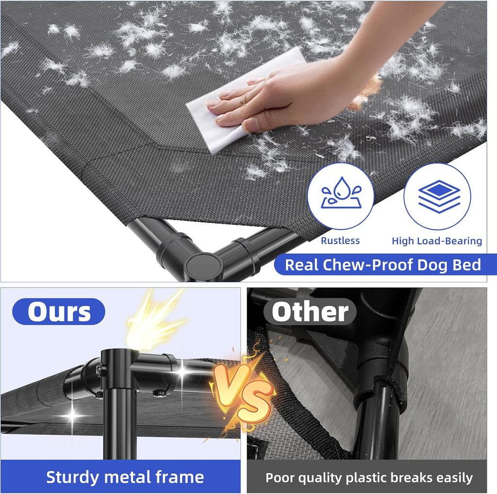 Elevated Dog Bed for Large Dogs, Waterproof Raised Dog Cot with Washable Mesh, Cooling Breathable Pet Bed for Outdoor, 42" X 31", Black