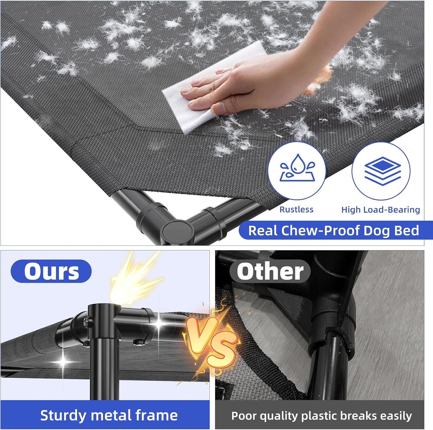 Elevated Dog Bed for Large Dogs, Waterproof Raised Dog Cot with Washable Mesh, Cooling Breathable Pet Bed for Outdoor, 42" X 31", Black