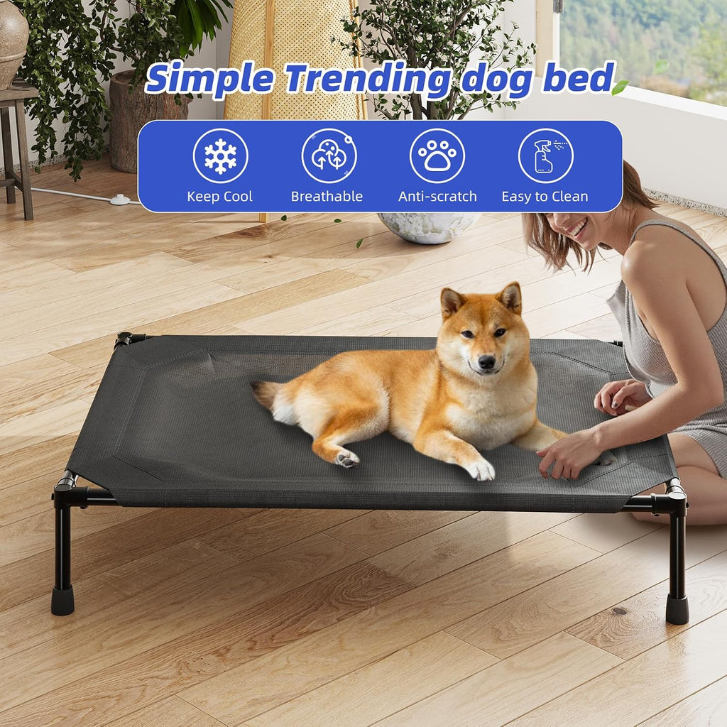 Elevated Dog Bed for Large Dogs, Waterproof Raised Dog Cot with Washable Mesh, Cooling Breathable Pet Bed for Outdoor, 42" X 31", Black